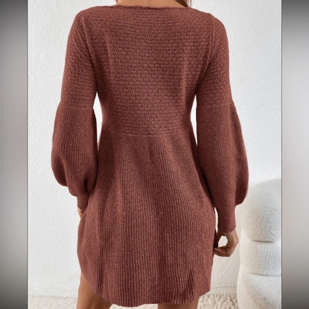 Solid Lantern Sleeve Sweater Dress - Picture 2 of 7